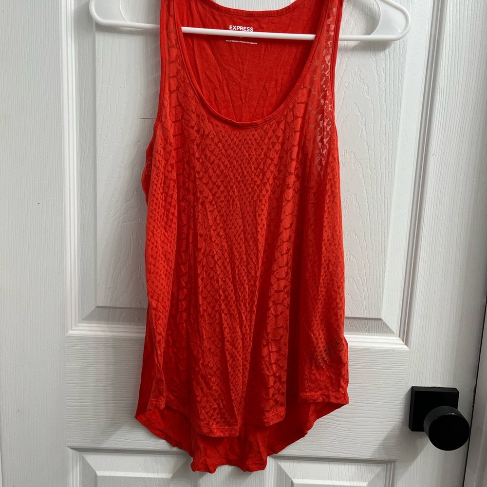 Express Red Sleeveless Tank Top with Curved Hem